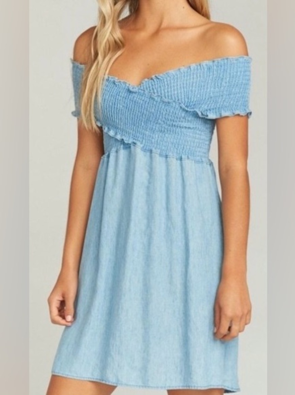 Show Me Your MuMu Light Blue Off-Shoulder Mini Dress